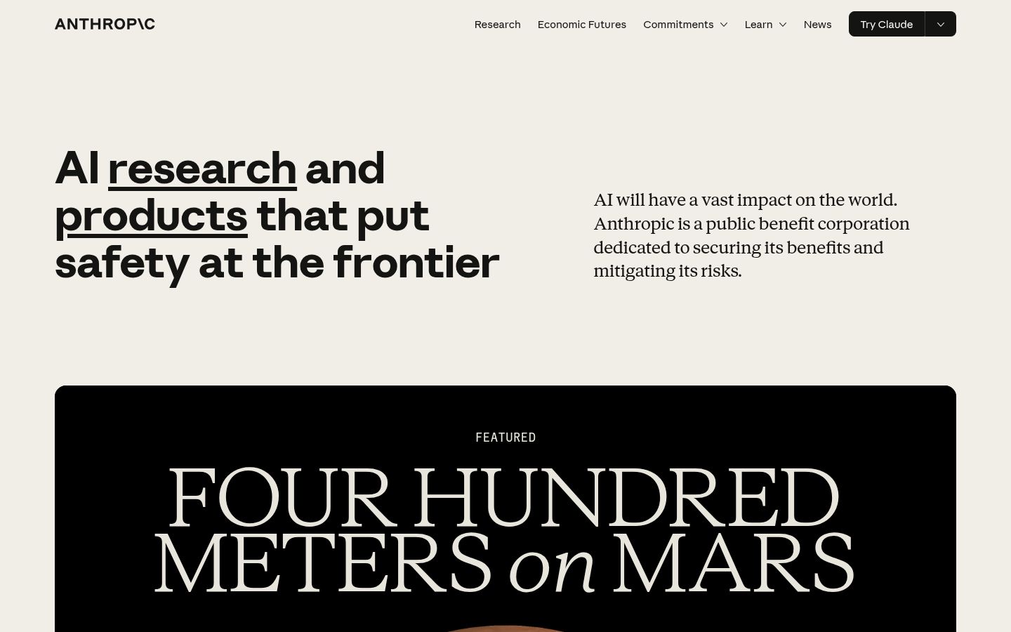 Screenshot of Anthropic (Claude) - https://www.anthropic.com