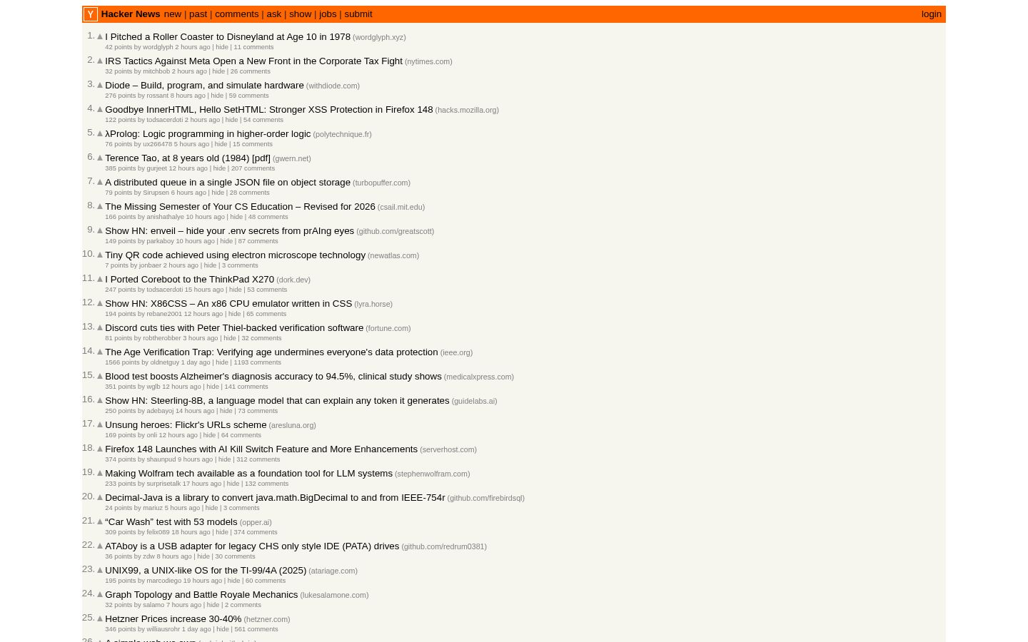 Screenshot of Hacker News - https://news.ycombinator.com