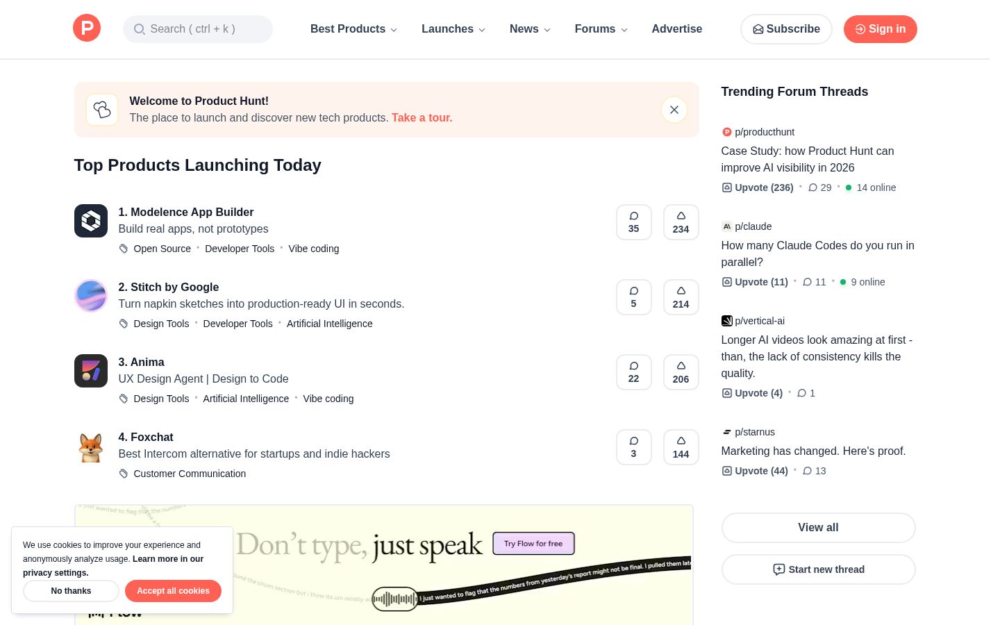 Screenshot of Product Hunt - https://www.producthunt.com