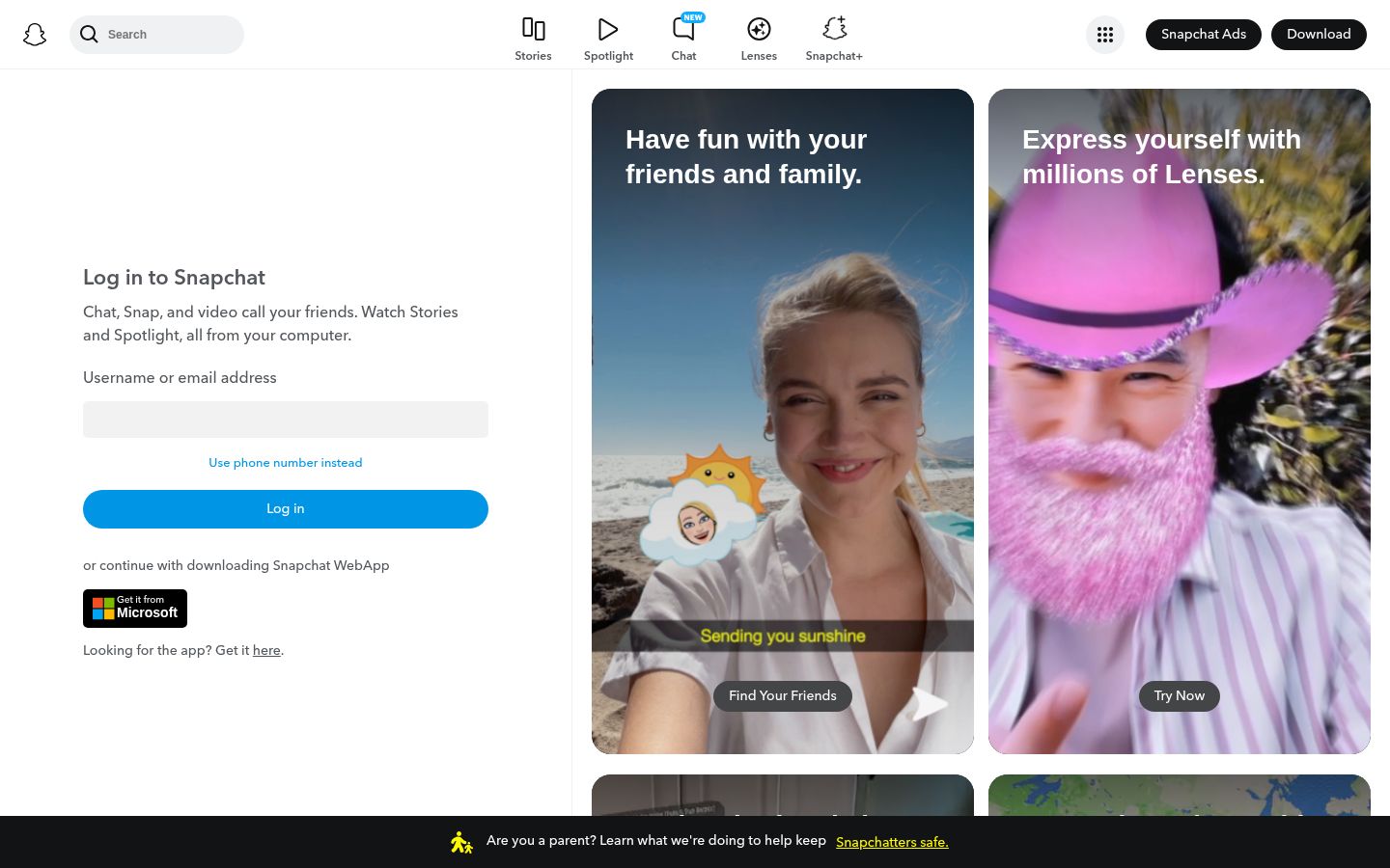 Screenshot of Snapchat - https://www.snapchat.com