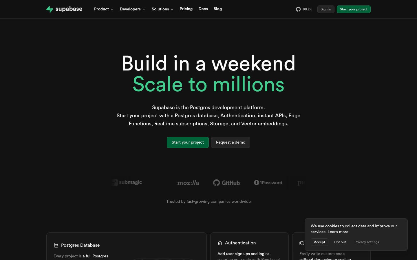 Screenshot of Supabase - https://supabase.com