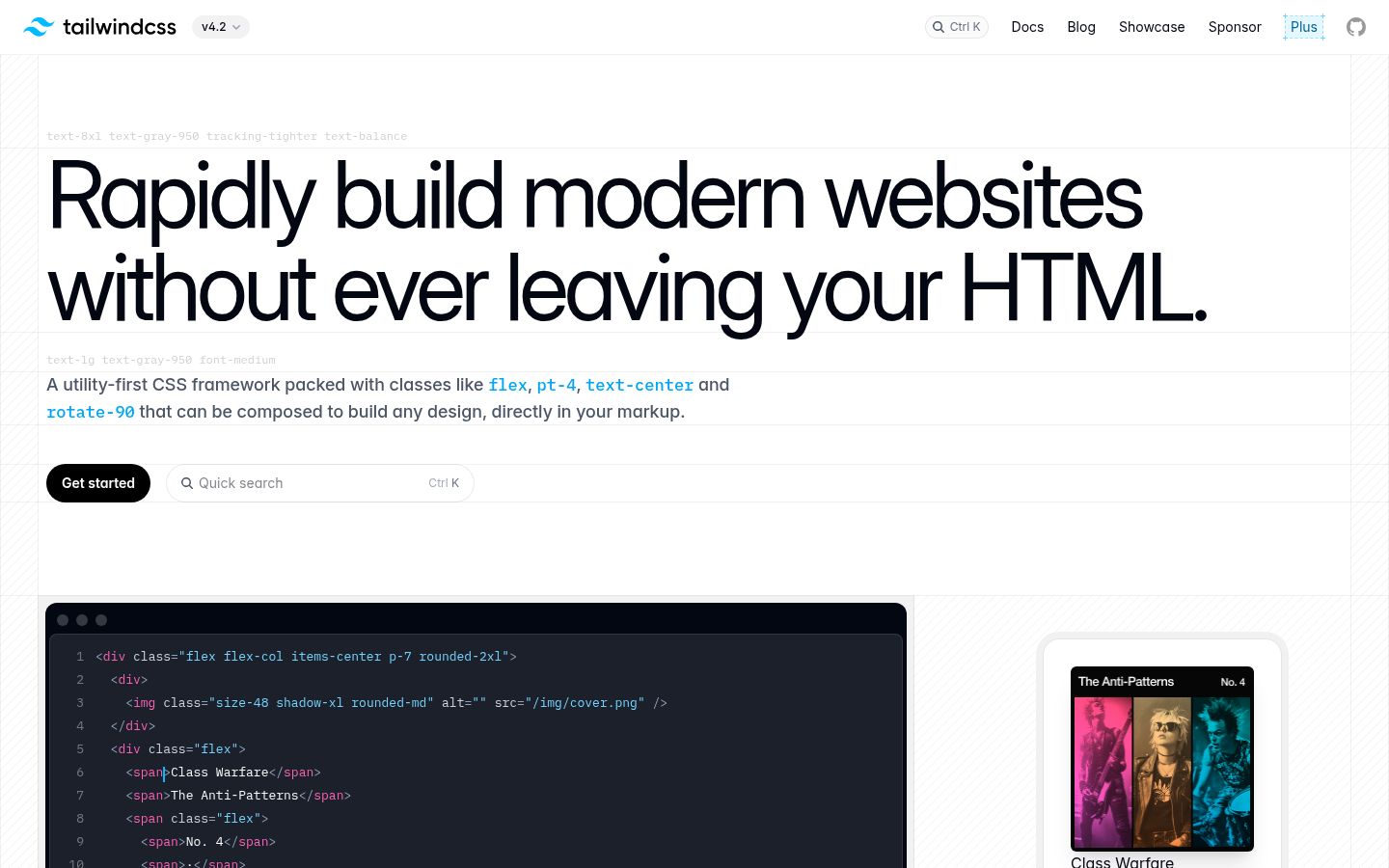 Screenshot of Tailwind CSS - https://tailwindcss.com